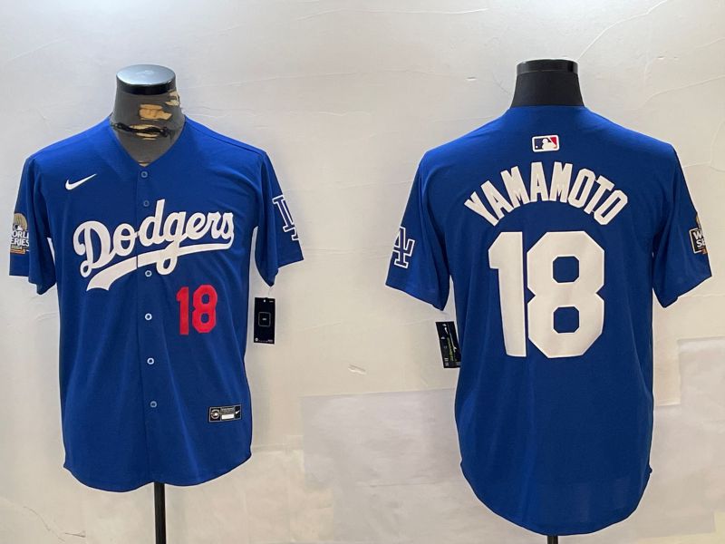 Men Los Angeles Dodgers #18 Yamamoto Blue Game 2024 Nike MLB Jersey style 12161